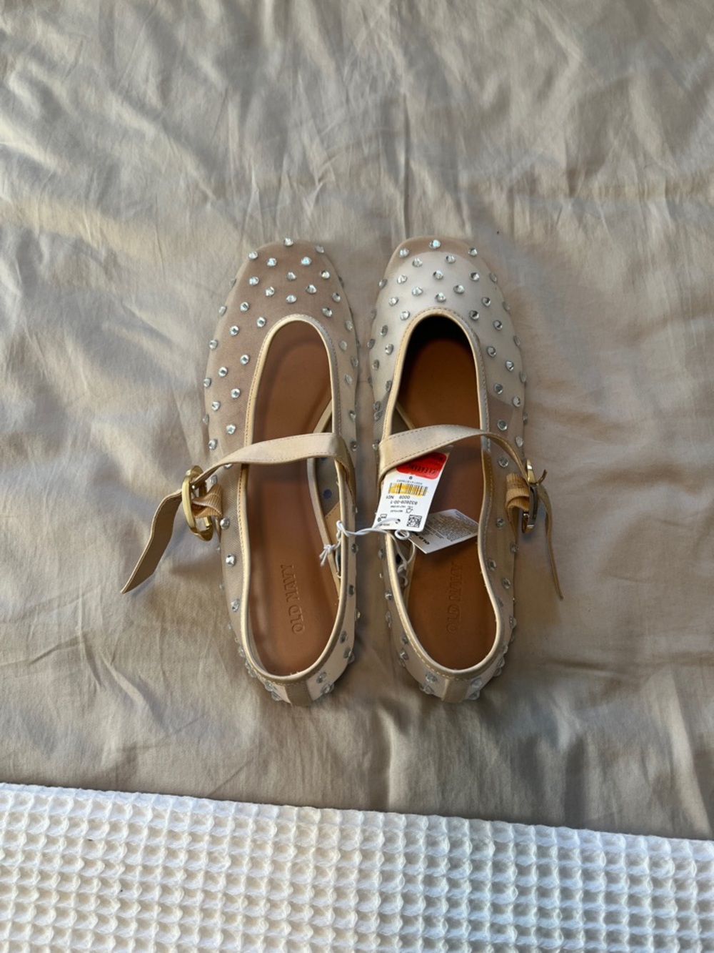 Old Navy Cream Mary Jane Flats with Stud Accents